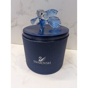 Swarovski Crystal Blue Betta Fish Figurine w Original Round Box Austria